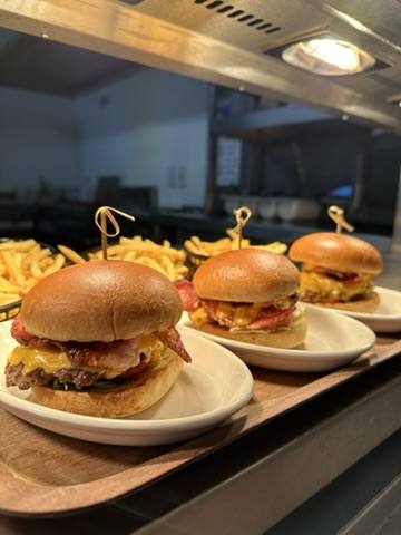 Burgers and fries at Boomerang café