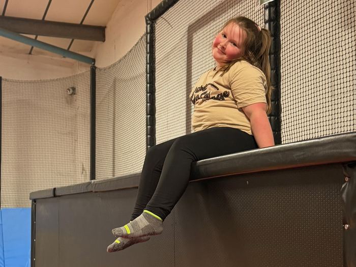 Child wearing Boomerang grip socks